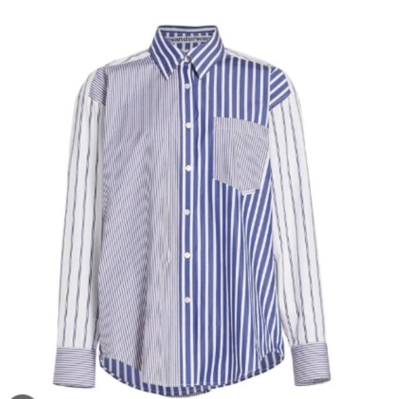ALEXANDER WANG BOYFRIEND WOMENS COLORBLOCK COLLARED BUTTON-DOWN TOP - Picture 4 of 4
